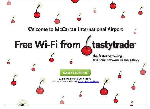 Pantalla de ingreso al Wi-Fi gratuito del aeropuerto de Las Vegas.
