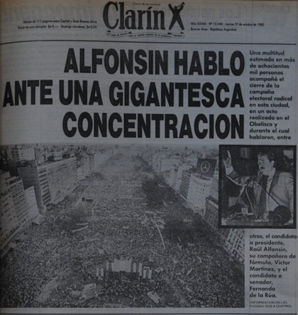 Portada de Clarín del 27 de octubre de 1983.