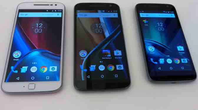 De izquierda a derecha: Moto G4 Plus, G4 y G4 Play.