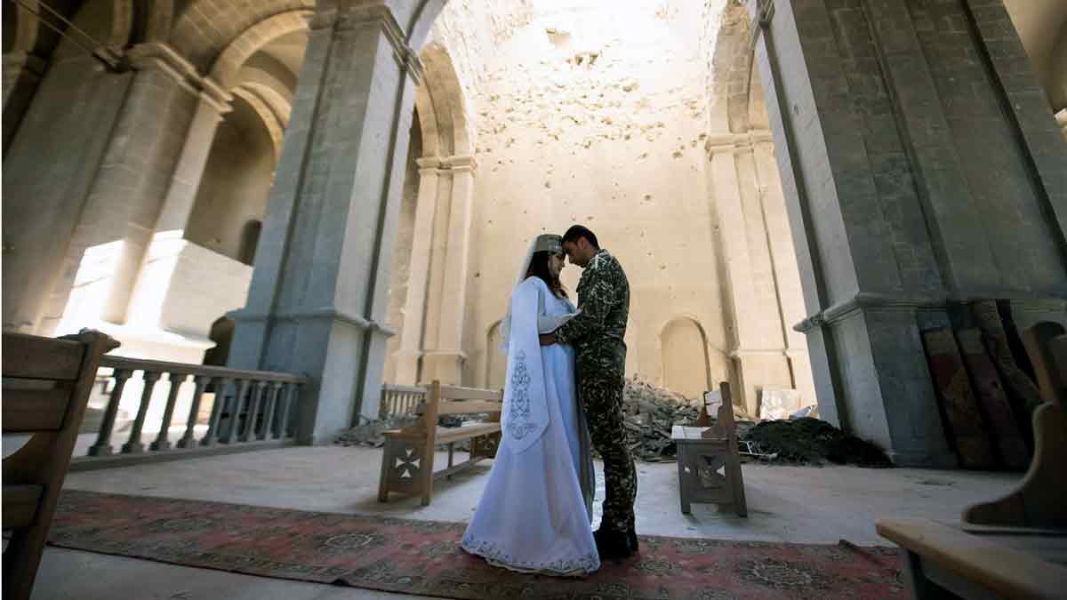 Primera boda en la iglesia icónica de Artsaj, luego del ataque de Azerbaiyán