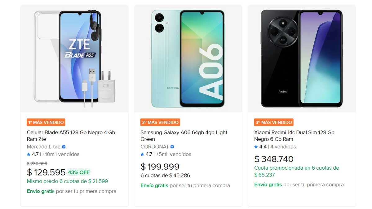 Celulares baratos en Argentina 2026: los 3 modelos más vendidos en Mercado Libre