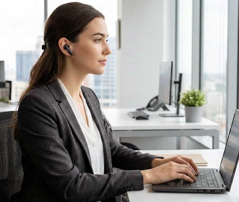 Ergonomía mujer computadora portátil inteligencia artificial