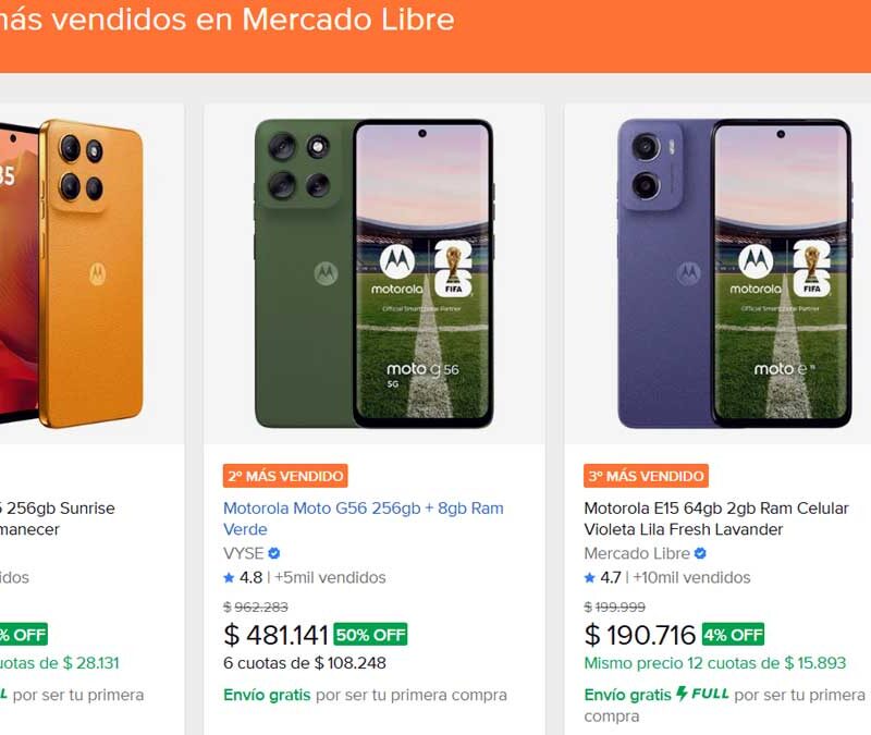 Motorola celulares más vendidos en mayo de 2026 en Mercado Libre