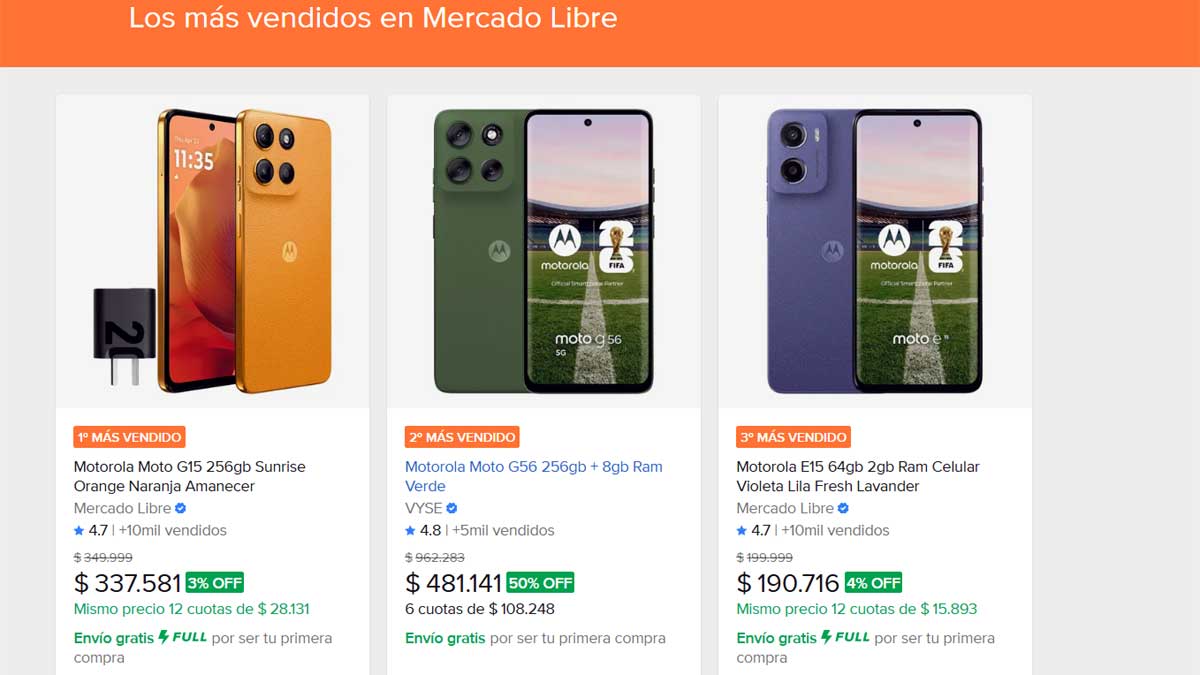 Los celulares de Motorola más vendidos en Mercado Libre en mayo de 2026
