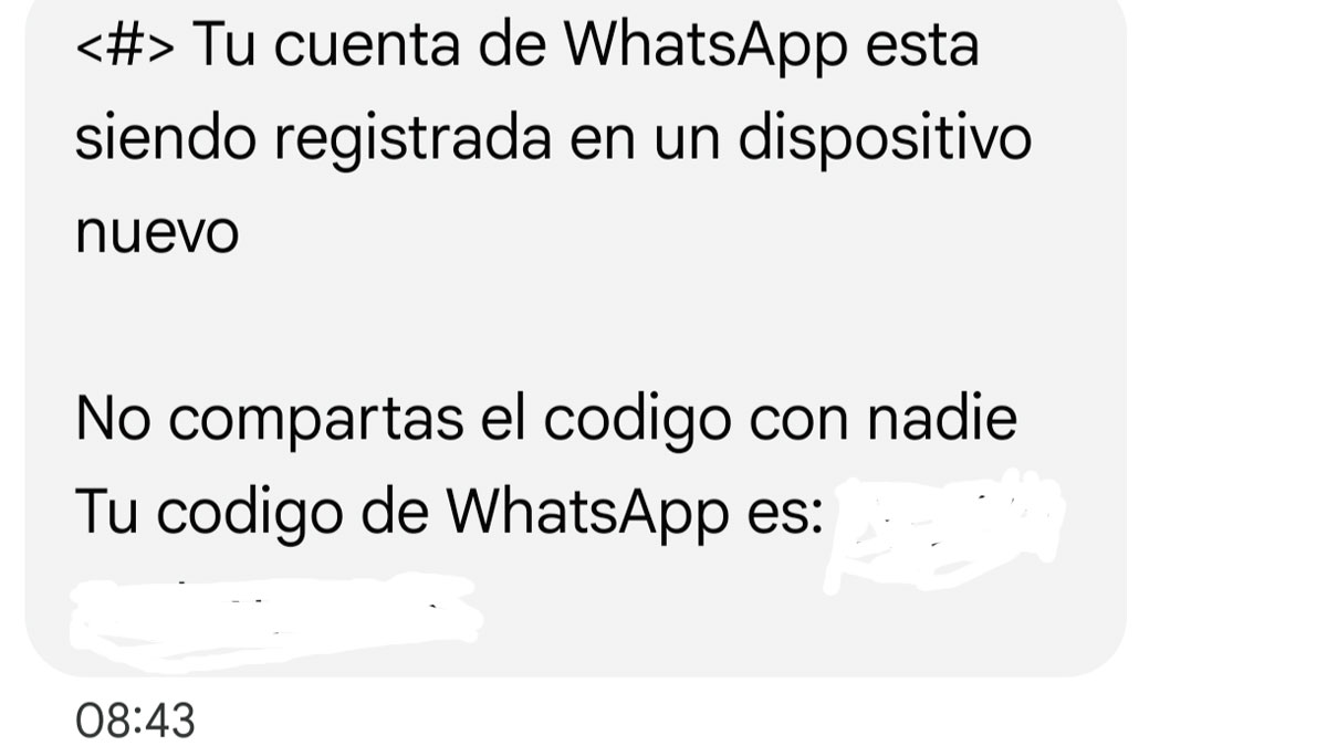 Mensaje de verificación de WhatsApp vía SMS
