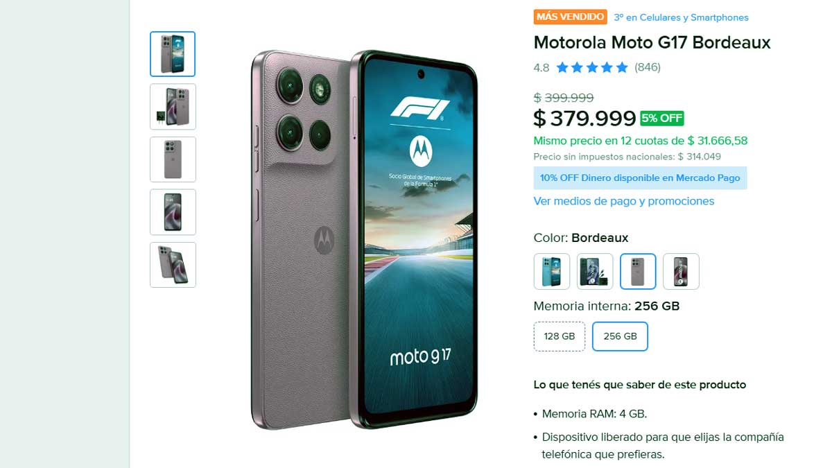 El Moto G17 lidera las ventas de Motorola en Mercado Libre
