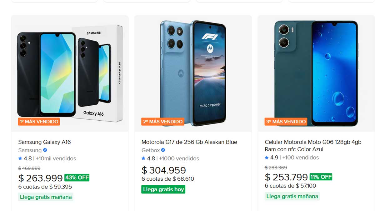 Los 3 celulares más vendidos en Mercado Libre en septiembre de 2026