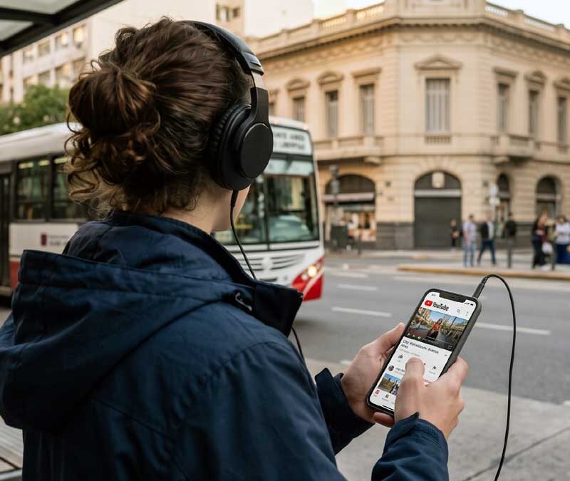 Mujer con celular con jack